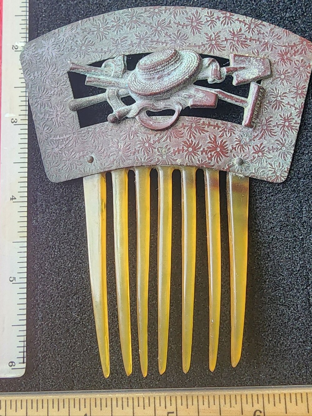 Vintage Bakelite Plastic Hair Comb Holder Western Theme